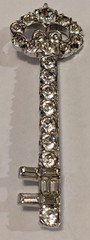 Vintage RARE Jomaz Rhinestone Key Brooch Pin Skeleton Large Signed