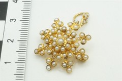 ANTIQUE ENGLISH VICTORIAN 15K GOLD PEARL SNOWFLAKE STAR BROOCH / PENDANT