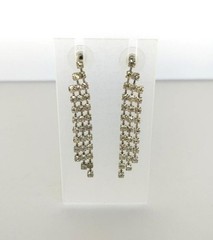 Vintage Earrings Silver Tone Clear Rhinestone Chandelier Dangle Drop Clip On