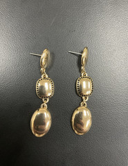 Vtg Earrings MONET Pierced Milk White Dangle Drop Yellow Gold Plate 2.75″