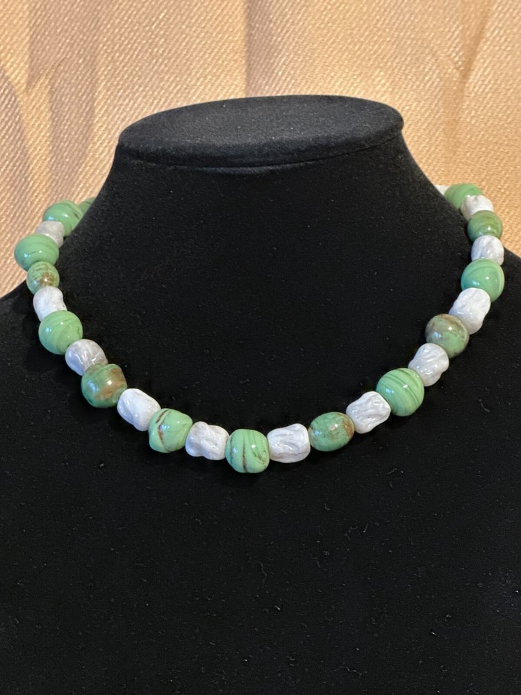 Vintage white and green necklace.