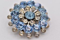 Vintage Sky Blue Rhinestone Starburst Brooch Crystal Silver Floral Pin 50s BinBI