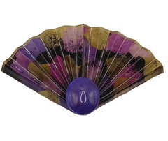 Purple Hue Art Paper Fan Brooch Pin Artist Signed Acrylic Glaze Origami Style