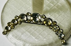 Vintage Antique Pot Metal Crecent Moon Brooch Old European Cut Rhinestones