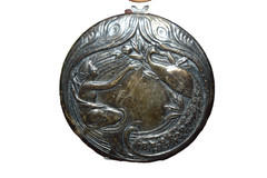 Vintage Art Nouveau Tin Compact/Pendant Locket Peacock & Goddess