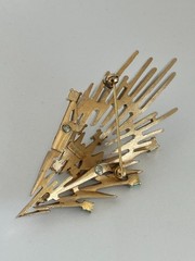 Vintage Crown Trifari Brooch White Enamel Aqua Cabochon 1955-1969 Era Modernist
