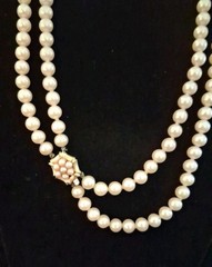 VTG Faux Pearl DoubleStrand Necklace With 18″ Lgth & Ornate Box Clasp 7mm Pearls