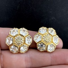 Vintage Swarovski Earrings Rhinestone Clip Ons Honeycomb