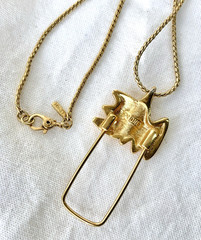 Vintage Monet Signed Charm Holder Pendant Gold Tone 30”Rope Necklace