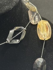 Vintage NY Signed Glass Beaded 38” Necklace – Silver Tone – Cable Chain