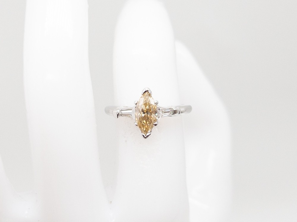 Vintage 1950s $5000 1.25ct Natural FANCY YELLOW Marquis Diamond Platinum Ring
