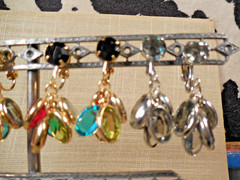Vintage NOS lot of 5 prs glass jeweled cluster clip earrings multi cognac etc 92
