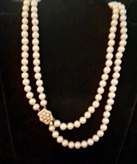 VTG Faux Pearl DoubleStrand Necklace With 18″ Lgth & Ornate Box Clasp 7mm Pearls