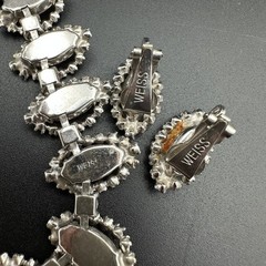 Vintage 1940-1950 WEISS Pink Rhinestone Necklace & Clip-On Earrings Set Jewelry