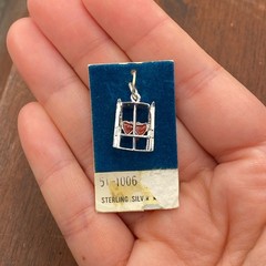 Vintage 925 Sterling Silver Enamel Hearts Ski Lift Pendant Bracelet Charm
