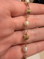 Vintage 14k Yellow Gold and Pearls Fluted Bead Bracelet See Description