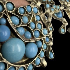 Vintage 1950s EGYPTIAN REVIVAL Collar Necklace TURQUOISE CABOCHON Tibetan Amulet