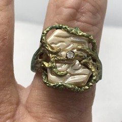 Vintage ESPO 14K GE Gold Plated Mother of Pearl & Crystal Ring varied sizes