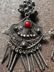 Antique Southwest Silver Earrings Clip On Red Coral