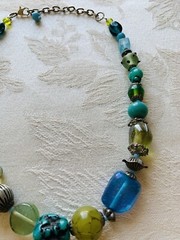 Art Glass Necklace Blue Green Mold Dichroic Glass Faux Acrylic Turquoise Bead 20