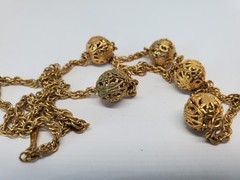 Vintage Gold Tone Filigree Ball Bead Station Necklace Set