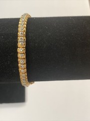 Signed FAS Sterling 925 Gold Wash Vermeil Micro Pave 53 CZ Bracelet 7in 5mm
