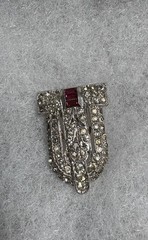 Vintage 1930’s Art Deco Dress Clip Rose Pink & Clear Rhinestones Silver-Toned