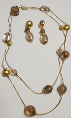 Vintage Beaded Station Necklace & Earrings JC Penny 90s Matte Gold Tone NOS