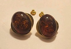 Art Deco Vtg Antique 14kt Solid Gold Huge Amber Hallmark Earrings Not Scrap 7.8g