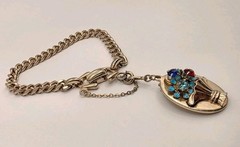 Vintage Signed Barclay Multicolor Crystal, Blue Enamel Floral Charm Bracelet
