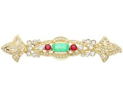 0.93ct Emerald, 0.24ct Ruby and 1.04ct Diamond, 18ct Yellow Gold Brooch