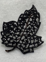 Vintage Black Rhinestone Maple Leaf Brooch Unsigned