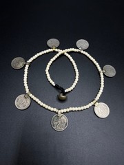 Vintage White Howlite Beaded Coin Necklace, Tribal Boho Necklace, Ethnic Coin