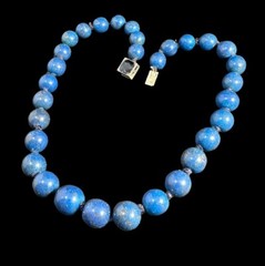 Necklace Lapis Lazuli Hand Knotted Beaded Sterling Silver Clasp Vintage 15.5 in