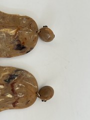 Brown Marbled Lucite Plastic Drop Dangle Clip-on Earrings 3.5 Inches Boho Rainbo