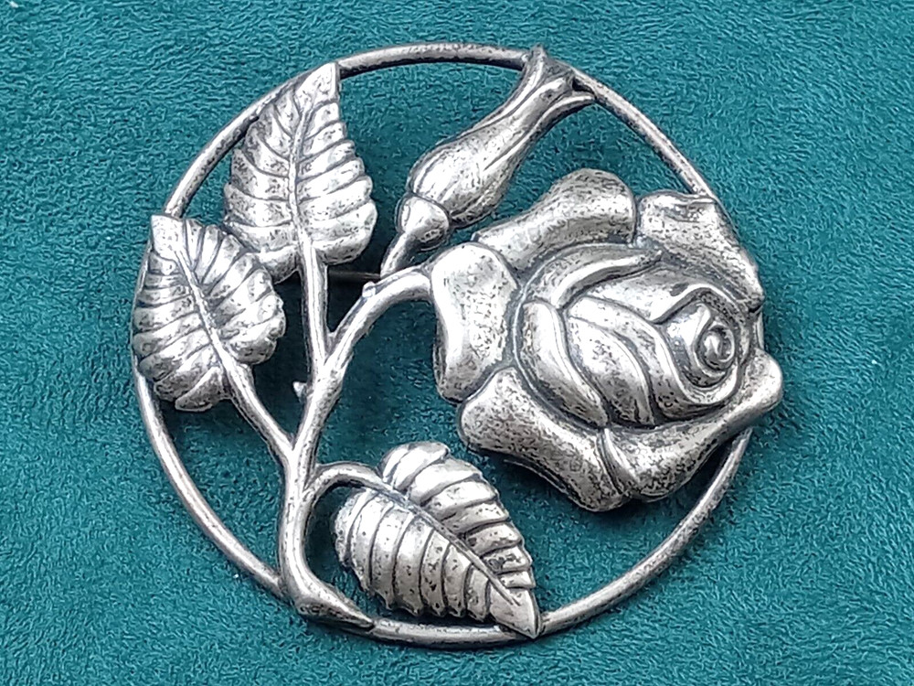 DANECRAFT Sterling Silver Rose Flower Pin: 2.25″ Diameter, 17 grams
