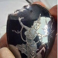 Rare Vintage Niello Brooch Pin Siam Sterling Silver Goddess Mekkala Thailand