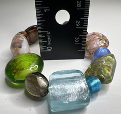 Vintage Art Glass Large Bead Stretchable Multicolored Bracelet