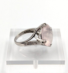 Sterling Silver 925 Checkerboard Cut Pink Chalcedony Clear Topaz Ring Sz 6