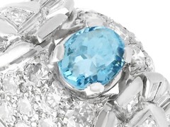 Vintage 0.95ct Aquamarine, 2.06ct Diamond and Palladium Dress Ring Size 5 3/8