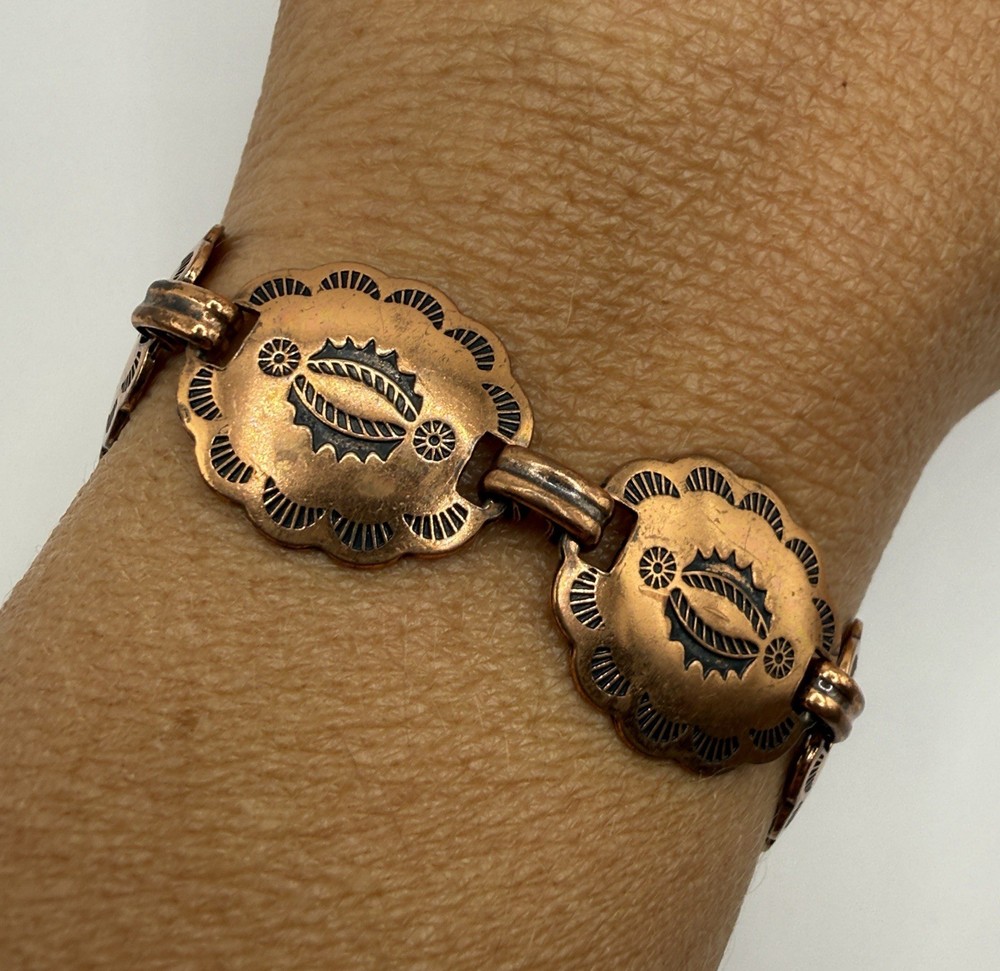 Vintage Copper Tone Chain Link Bangle Cuff Statement Bracelet