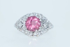 Platinum Bubble Gum Pink Tourmaline & Diamond Ring
