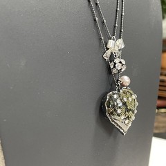 Gothic Betsey Johnson Snake Pattern Glass Heart & Bow Rhinestone Dual Necklace
