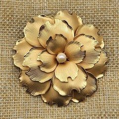 Beautiful bold 3D goldtone faux pearl flower brooch pin whimsical corsage bridal