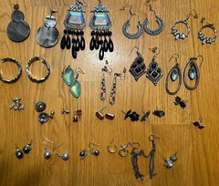 24 Pair Of Vintage Pierced Earrings. Studs And Danglers