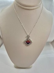 Vintage Rainbow Color Faceted Square Sterling 925 Diamond Shape Pendant Necklace