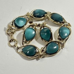 Vintage Teal Green Thermoset Lucite Link Jewelry Set Bracelet Earrings Gold Tone