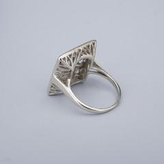 Vintage Natural Diamond Square Ring 14k White Gold Size 6.25 Statement RG4874