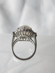 VINTAGE Sterling Silver 935 RING Cocktail- Oval Cabochon (Chacedony?) SZ 6.5