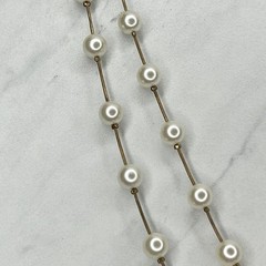 Faux Pearl Beaded Double Strand Gold Tone Necklace